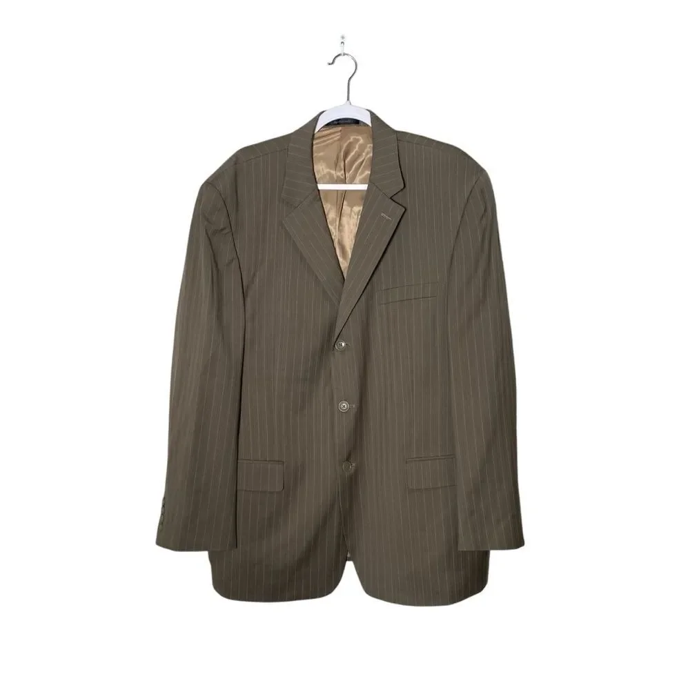 Andrew Fezza 100% Wool Brown Pinstriped Blazer Men's Size 46 R